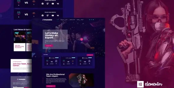 Monstra – Esports & Gaming Elementor Template Kit